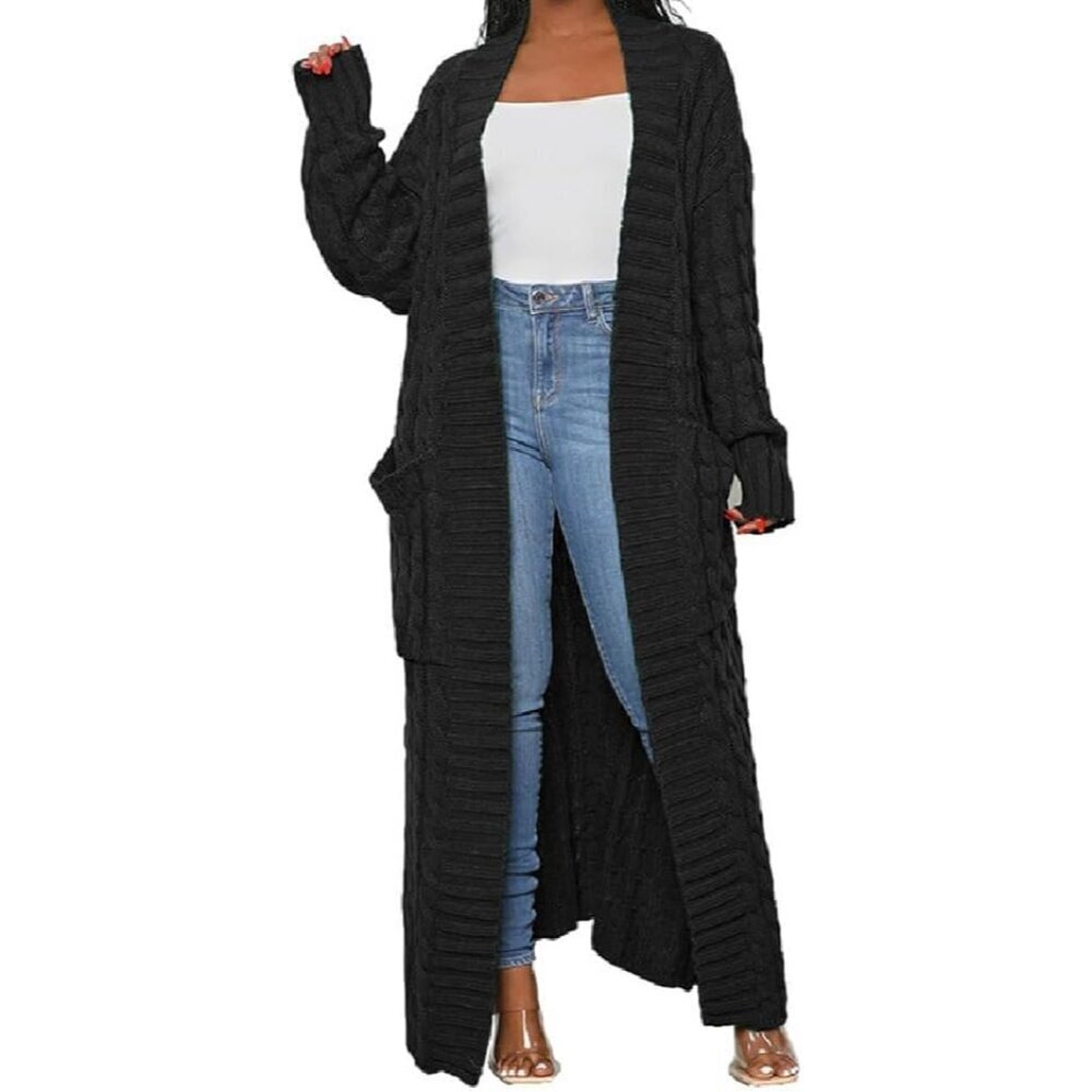 Women's Thin Polyester Maxi Cardigan with Pockets Long Sleeve Fall Layer